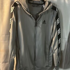 Adidas Gray and Black Windbreaker with Classic Stripes